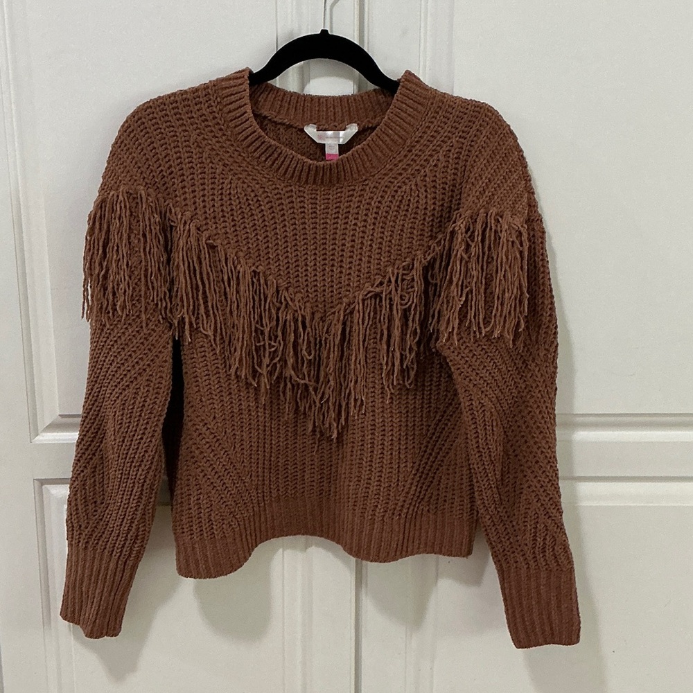 No Boundaries Brown Fringe Sweater
